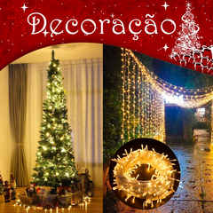 Imagem do Cordão 100 Leds Luz Natal Fixo 10M Extensível Prova D'Água