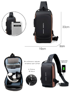 Mochila Bolsa Crossbody USB Antifurto Com Senha Impermeável - comprar online