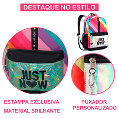 Mochila Escolar Bolsa Juvenil Just Now Holográfica Espaçosa - loja online