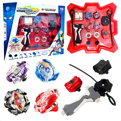 Imagem do Kit 4 Beyblade + 2 Lançadores e Arena De Batalha Completo