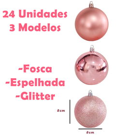 Bola de Natal 6 Unidades Grande 8cm Mista Glitter Luxo - KLIZZ