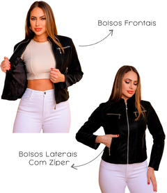 Jaqueta Feminina Couro Nobuck Casaco Forrado Blusa Impermeável - loja online