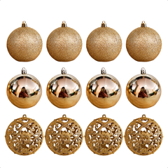 Bola de Natal 12 Unidades Grande 8cm Mista Glitter Luxo