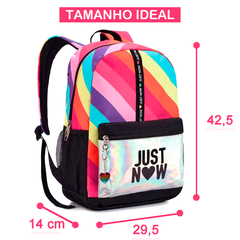 Mochila Escolar Bolsa Juvenil Just Now Holográfica Espaçosa - comprar online