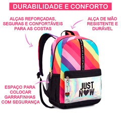 Imagem do Mochila Escolar Bolsa Juvenil Just Now Holográfica Espaçosa