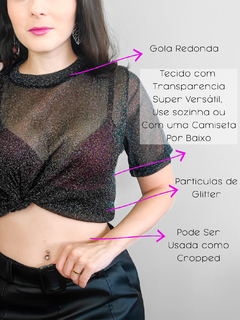 Blusa Feminina Tule Transparente Brilho Camisa Glitter Festa na internet