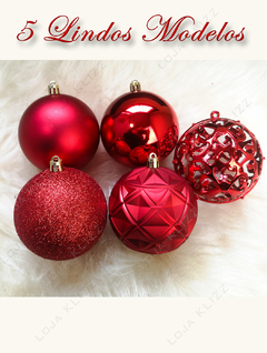 Bola de Natal 24 Un Vermelha Grande 8cm Mista Glitter Luxo - KLIZZ