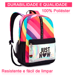 Mochila Escolar Bolsa Juvenil Just Now Holográfica Espaçosa