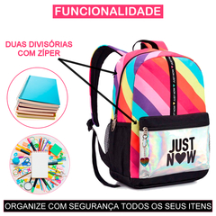 Mochila Escolar Bolsa Juvenil Just Now Holográfica Espaçosa - comprar online