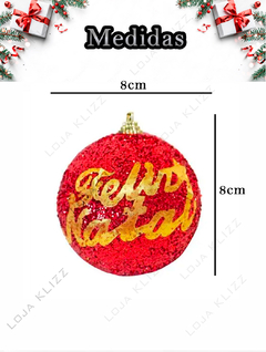 Bola de Natal Grande 8cm Glitter Colors Palavras Feliz Natal na internet