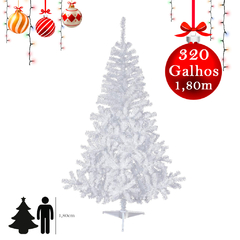 Arvore de Natal Branca 1,80 Metros 320 Galhos Pinheiro Luxo - comprar online