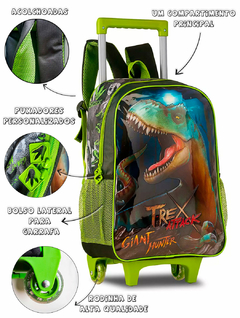 Kit Mochila de Rodinhas Infantil Masculina Escolar Dinossauro na internet