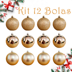 Bola de Natal 12 Unidades Grande 8cm Mista Glitter Luxo - KLIZZ