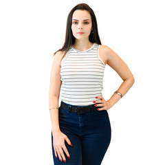 Imagem do Blusa Regata Listrada Ribana Canelada Nadador Feminina Basic