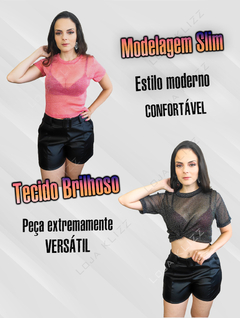 Cropped Blusa Feminina Slim Transparente Brilho Festa Moda na internet