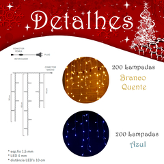 Cascata 200 Leds 5 Metros Luz Fixa Decoração de Natal Extensível - comprar online