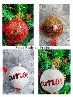 Bola de Natal Grande 8cm Glitter Colors Palavras Fé Amor Paz - comprar online
