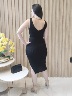 Vestido Feminino Midi Trico Modal Canelado Fenda Básico - comprar online