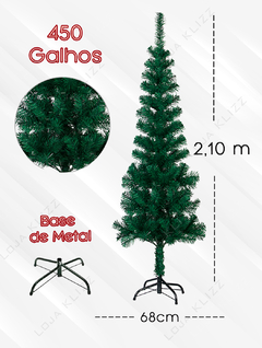 Arvore de Natal Slim Fina 210cm Pinheiro Verde 450 Galhos - comprar online