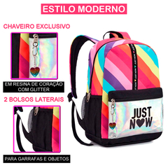 Mochila Escolar Bolsa Juvenil Just Now Holográfica Espaçosa - KLIZZ