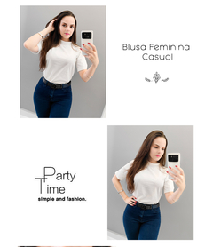 Blusa T-Shirt Feminina Gola Alta Camiseta Básica Casual Moda - comprar online