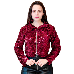 Jaqueta Blusa Feminina Paetê Festa Luxo Casaco Brilho Moda - comprar online