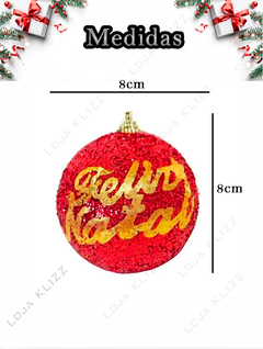 Bola de Natal Grande 8cm Glitter Colors Palavras Feliz Natal