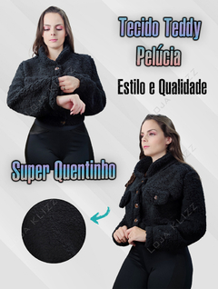 Jaqueta Feminina Casaco Teddy Blusa Pelinho Pelúcia Botões - KLIZZ