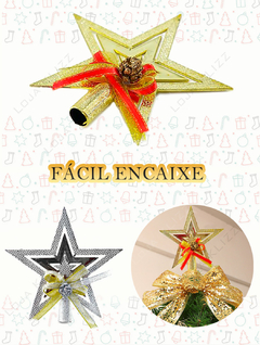 Estrela Ponteira Para Arvore de Natal Vazada Laço 15cm Luxo - KLIZZ