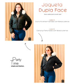 Jaqueta Feminina Dupla Face Puffer Couro PU Casaco Blusa de Frio - loja online