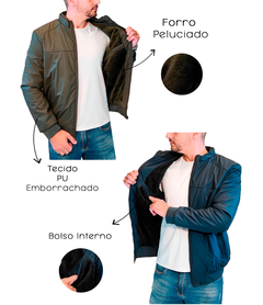 Jaqueta Masculina Forrada Casaco PU Emborrachado Impermeável - comprar online