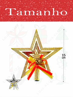 Estrela Ponteira Para Arvore de Natal Vazada Laço 15cm Luxo - comprar online
