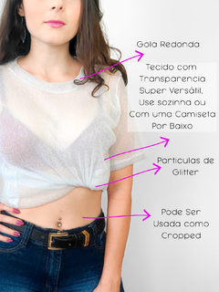 Imagem do Blusa Feminina Tule Transparente Brilho Camisa Glitter Festa