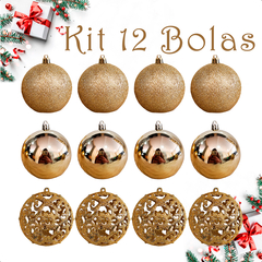 Bola de Natal 12 Unidades Grande 8cm Mista Glitter Luxo - comprar online