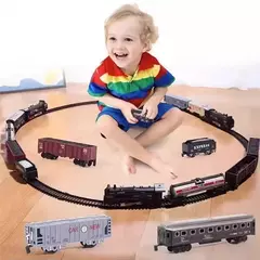 Brinquedo de trem de carga ferroviário elétrico, conjunto de trilhos de trem d