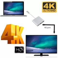 Imagem do HUB USB C para adaptador HDMI, cabo de extensão tipo C, conversor USB 3.0, comp