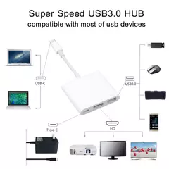 Imagem do HUB USB C para adaptador HDMI, cabo de extensão tipo C, conversor USB 3.0, comp