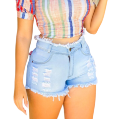 Short Jeans Feminino Cintura Alta Modelo Detonado - loja online