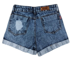 Short Jeans Feminino Cintura Alta Destroyed 100% Algodão - comprar online