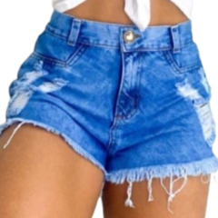 Imagem do Short Jeans Feminino Cintura Alta Modelo Detonado Acabamento Premium Tecido Algodão