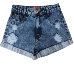 Short Jeans Feminino Cintura Alta Destroyed 100% Algodão - loja online