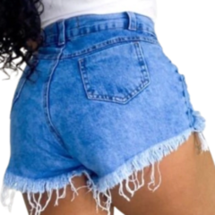 Short Jeans Feminino Cintura Alta Modelo Detonado Acabamento Premium Tecido Algodão - loja online