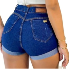 Short Jeans Feminino Cintura Alta Modelo Detonado Cor Azul Escuro 100% de Algodão na internet