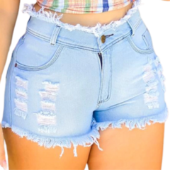 Imagem do Short Jeans Feminino Cintura Alta Modelo Detonado