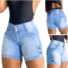 Short Jeans Feminino Cintura Alta Modelo Cos Alto Levanta o Bumbum Com elastano - comprar online