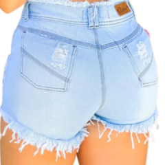 Short Jeans Feminino Cintura Alta Modelo Detonado - LOJAN2