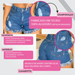 Imagem do Short Jeans Feminino Cintura Alta Modelo Detonado Cor Azul 100% de Algodão