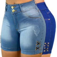 Kit 2 Bermudas Jeans Feminino Premium Cintura Alta Com Lycra - comprar online