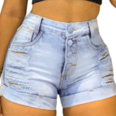 Short Jeans Feminino Cintura Alta Modelo Detonado.