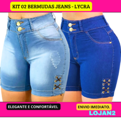 Kit 2 Bermudas Jeans Feminino Premium Cintura Alta Com Lycra